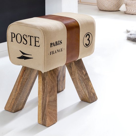 Ontwerp Turn Bock kruk CANVAS Brown 40 x 30 x 47 cm | Draai kruk kruk leer kruk | Extra kruk leren poef