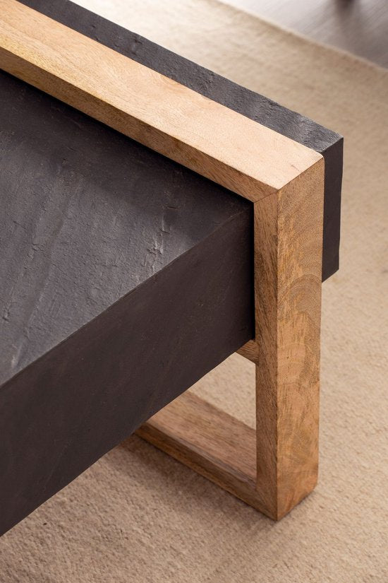 salontafel 105x66x40 cm mango massief hout/steenlook salontafel antraciet | Design woonkamertafel, salontafel, massieve Tafel Woonkamer Rechthoekig Modern