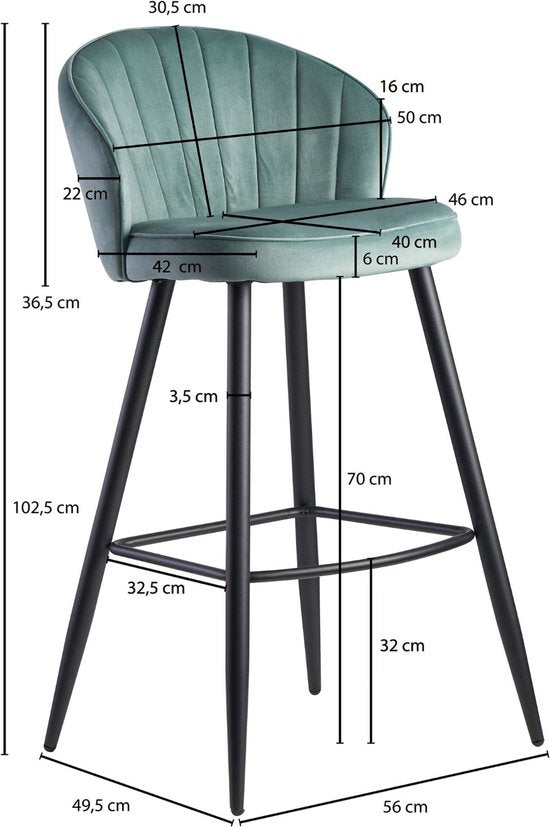 Sky Style Falun Velvet Barstoel Lichtgroen