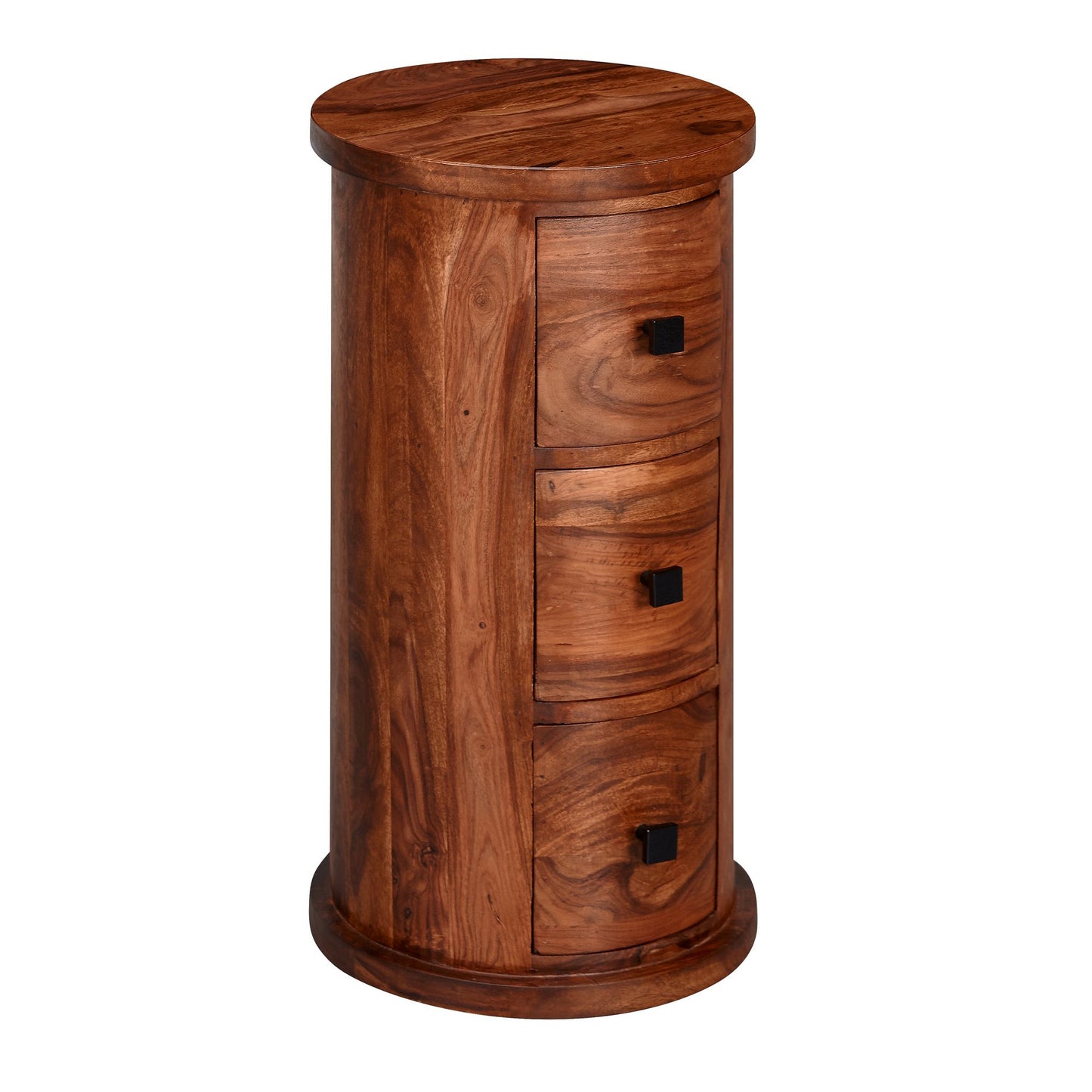 design dressoir sheesham massief hout 35x65x35 cm | Kast met 3 lades | Smalle zijkast, massief | Mini dressoir rond