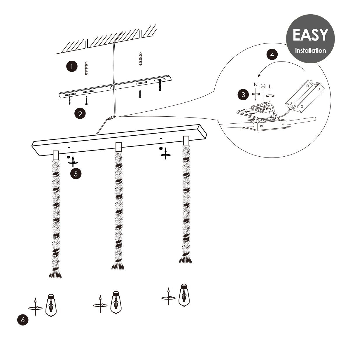 Home Sweet Home hanglamp Leonardo - 3 LED lamp G95 - dimbaar E27 rook