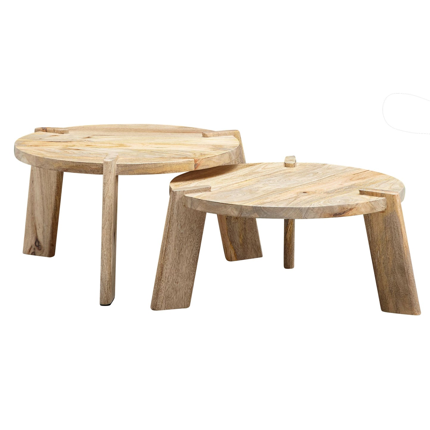 Set van 2 massief houten salontafellampen van mangohout | Bijzettafel, houten tafel, ronde bijzettafel | Placemat 2-delige salontafel hout
