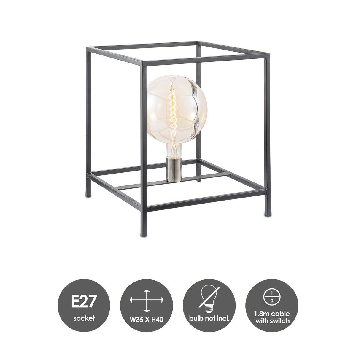 Home Sweet Home Moderne tafellamp Kaso - Zwart - 35x35x40cm