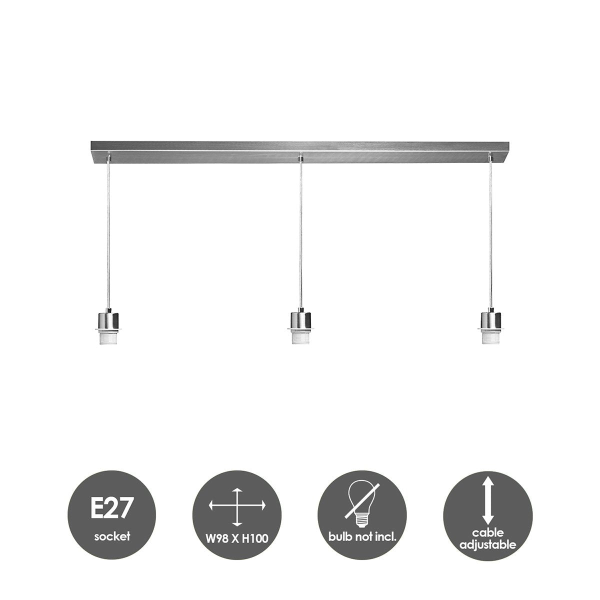 Home Sweet Home hanglamp Beam 3 98/9.5/15-100cm - Geborsteld staal