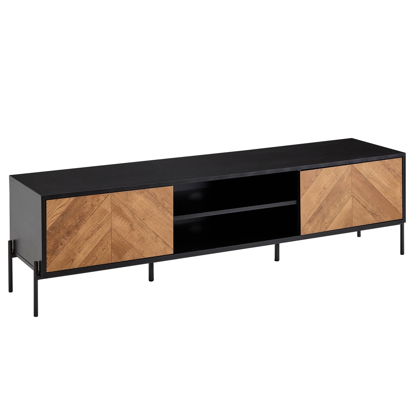 HiFi Lowboard Hout Zwart / Eiken Decor TV-Dressoir 163x45x40 cm | TV-Meubel met 2 Deuren | TV-Tafel TV-Bord Woonkamer Modern