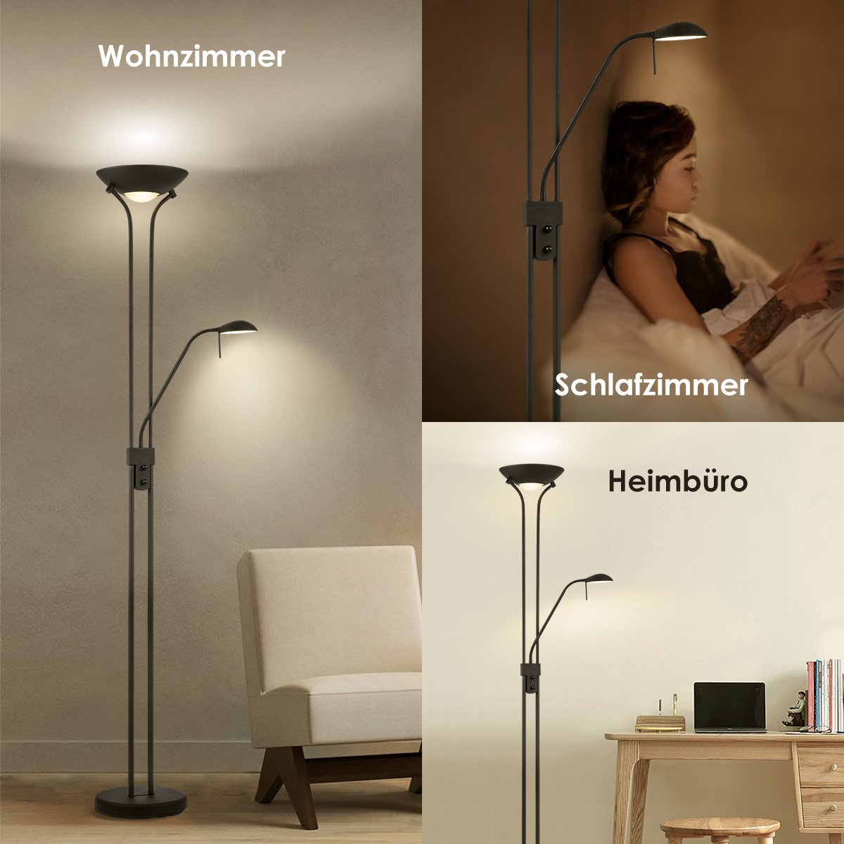 Home Sweet Home R7s + G9 LED Uplight Vloerlamp - Moderne Zwart