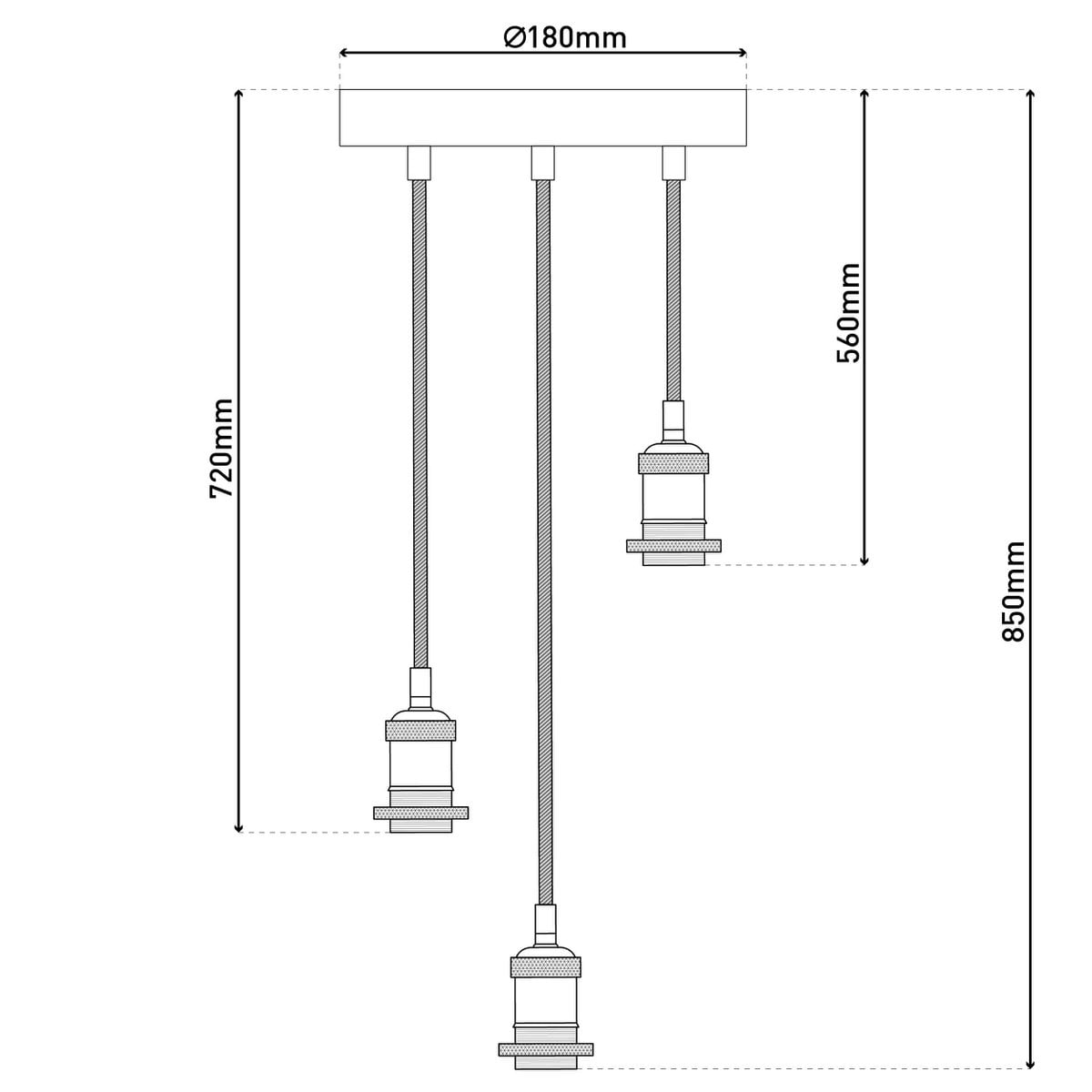 3 Metal Baldachin "Ontario" decoratieve hanglamp gemaakt van metaal in alt-messing en jute, E27-versies, verlichting voor woonkamers of kantoor.