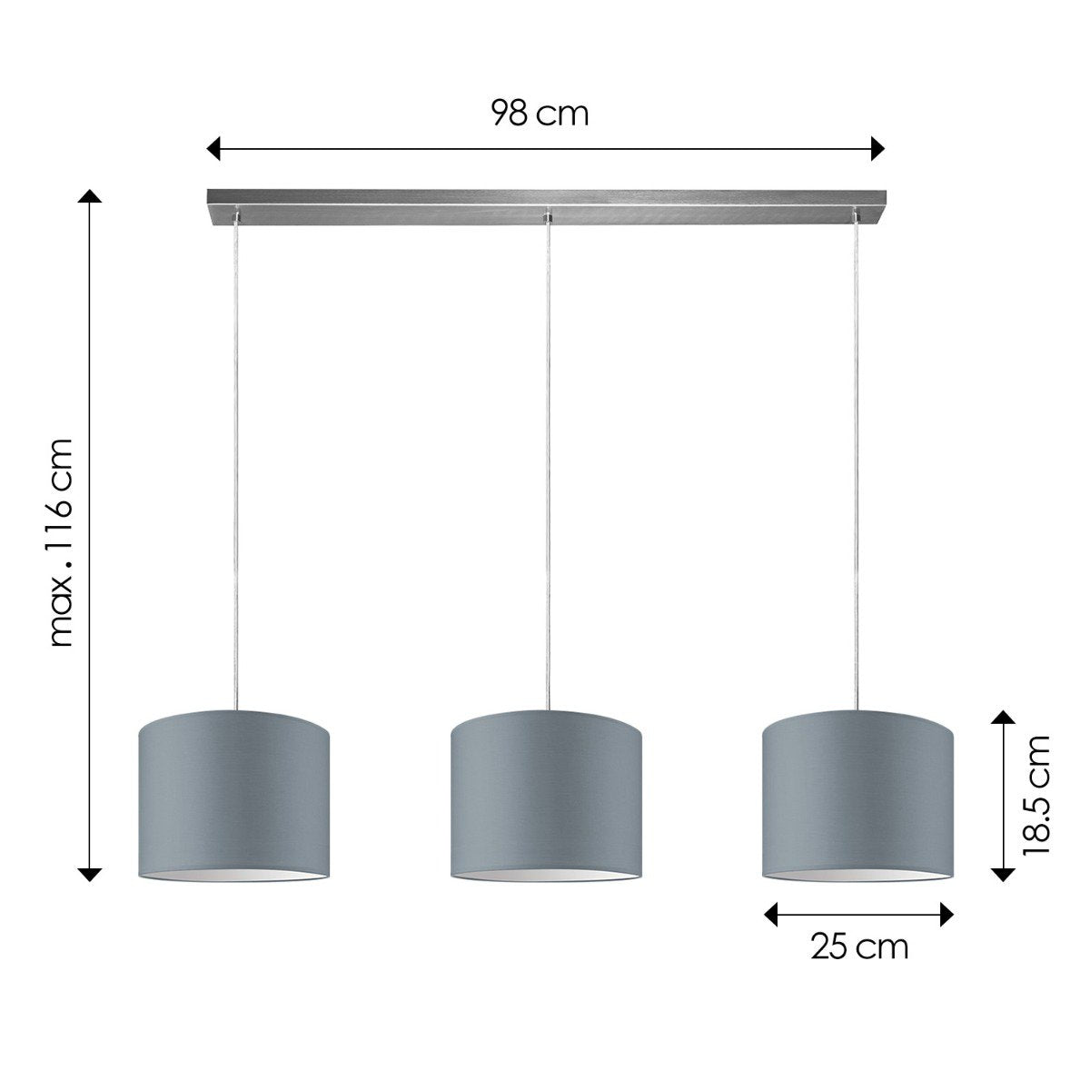 Home Sweet Home hanglamp Beam 3L, E27, grijs Lampenkap, 25cm