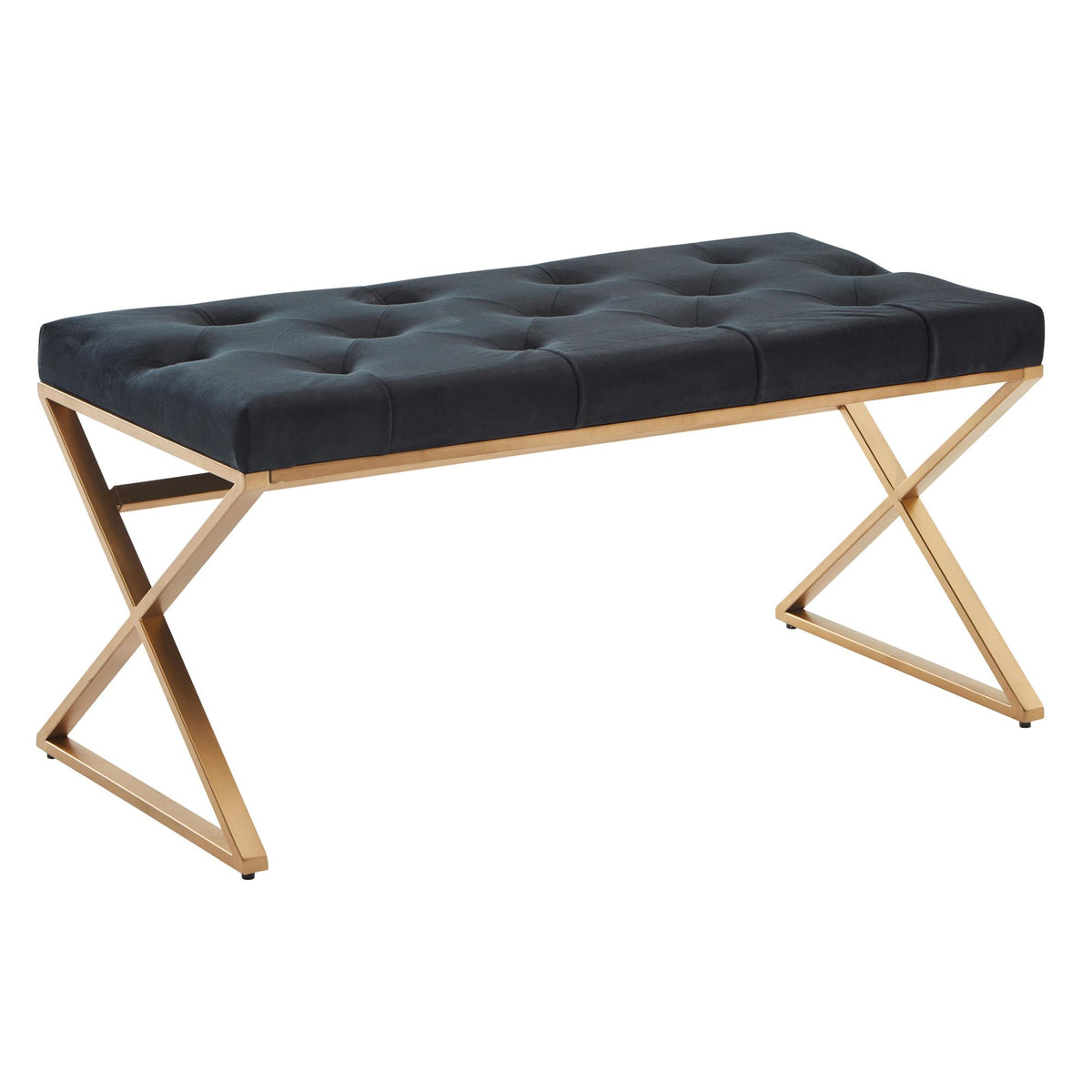 Bank Fluweel Zwart 90x46x44 cm Gang Gestoffeerde Bank met Metalen Frame | Bedbank Slaapkamer Chesterfield Design | Gangbank Garderobebank Modern