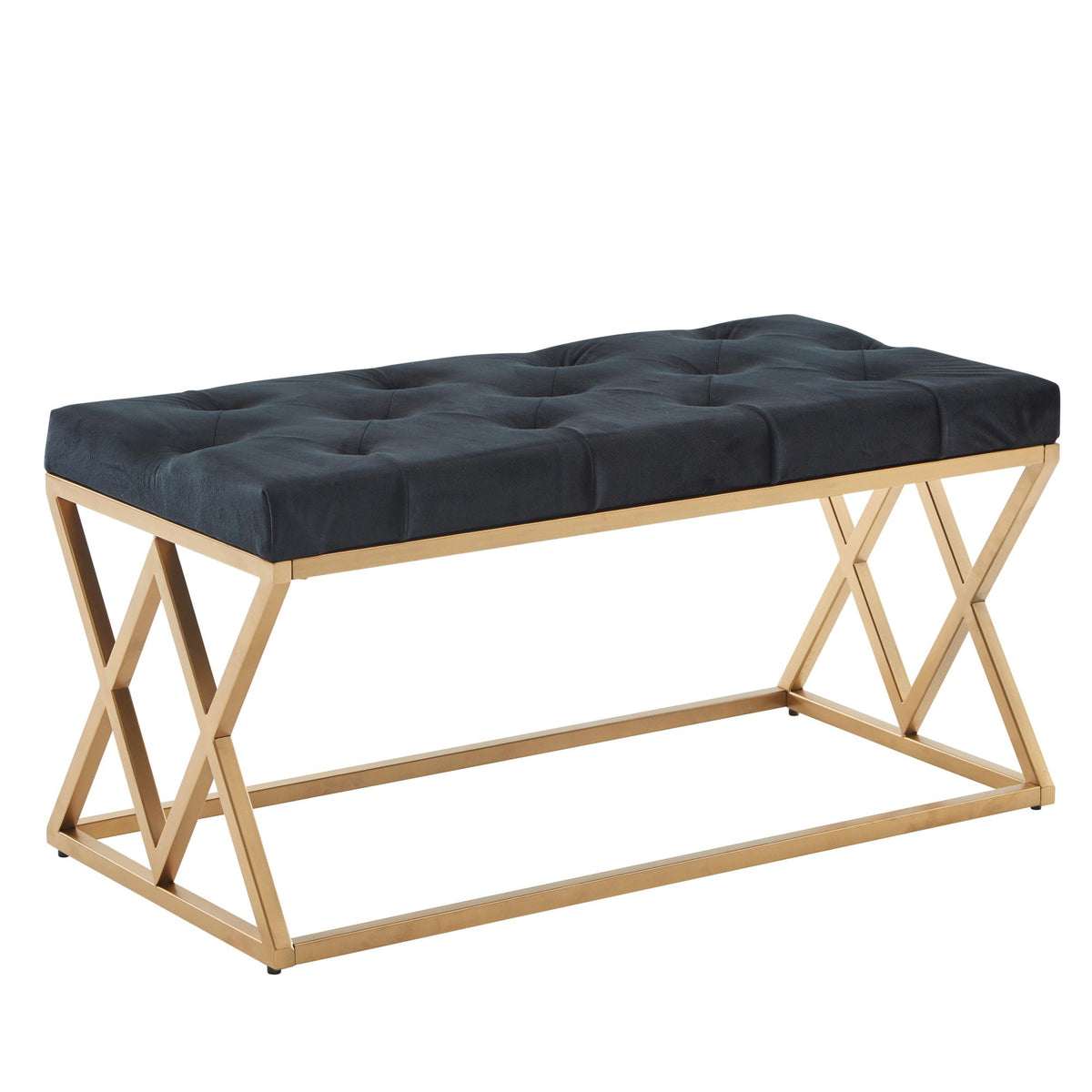 Bank Fluweel Zwart 90x46x44 cm Gang Gestoffeerde Bank met Metalen Frame | Bedbank Slaapkamer Chesterfield Design | Gangbank Garderobebank Modern