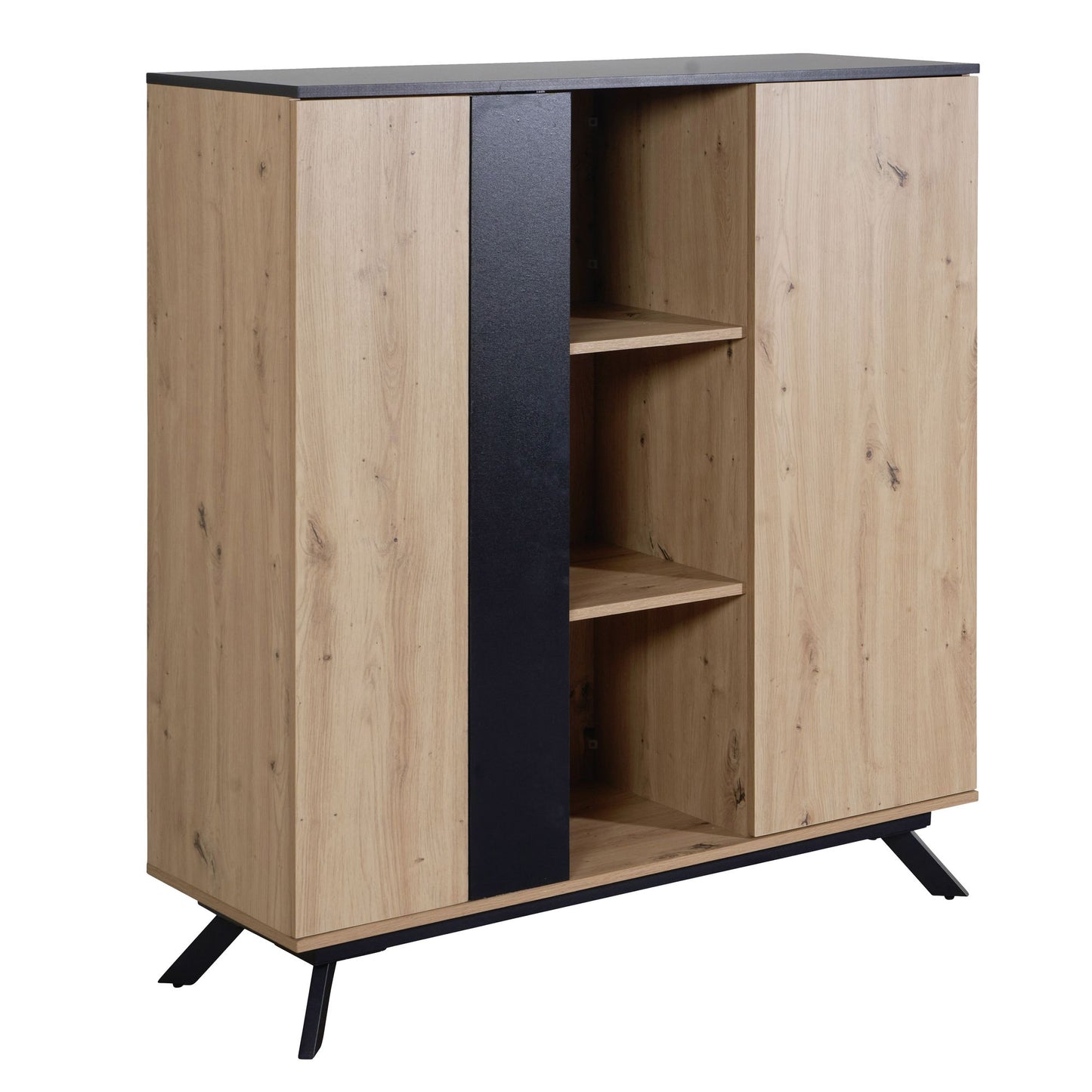 110x125x40 cm MDF dressoir in eiken decor / zwart | ladekast met 2 deuren | Ladekast met plank | Gangkast modern | Vrijstaand dressoir met metalen poten