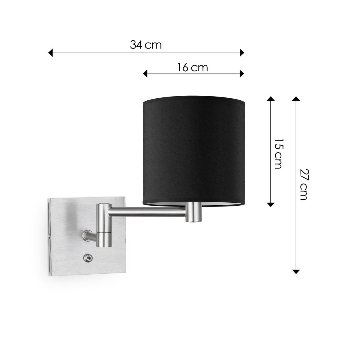 Home Sweet Home Wandlamp - Swing, E27, zwart Lampenkap 16x15cm