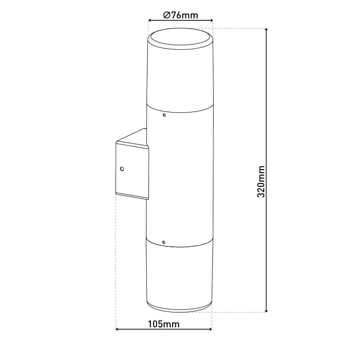 Buiten wandlamp "Torcia" 32 cm hoog gemaakt van metaal en plastic in zwart, E27
