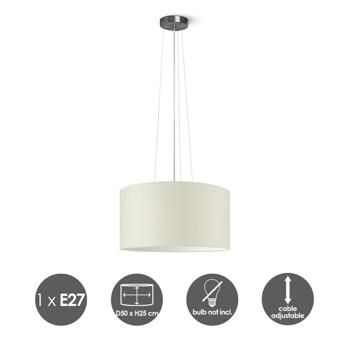 Home Sweet Home hanglamp Hover met lampenkap, E27, warm wit, 50cm