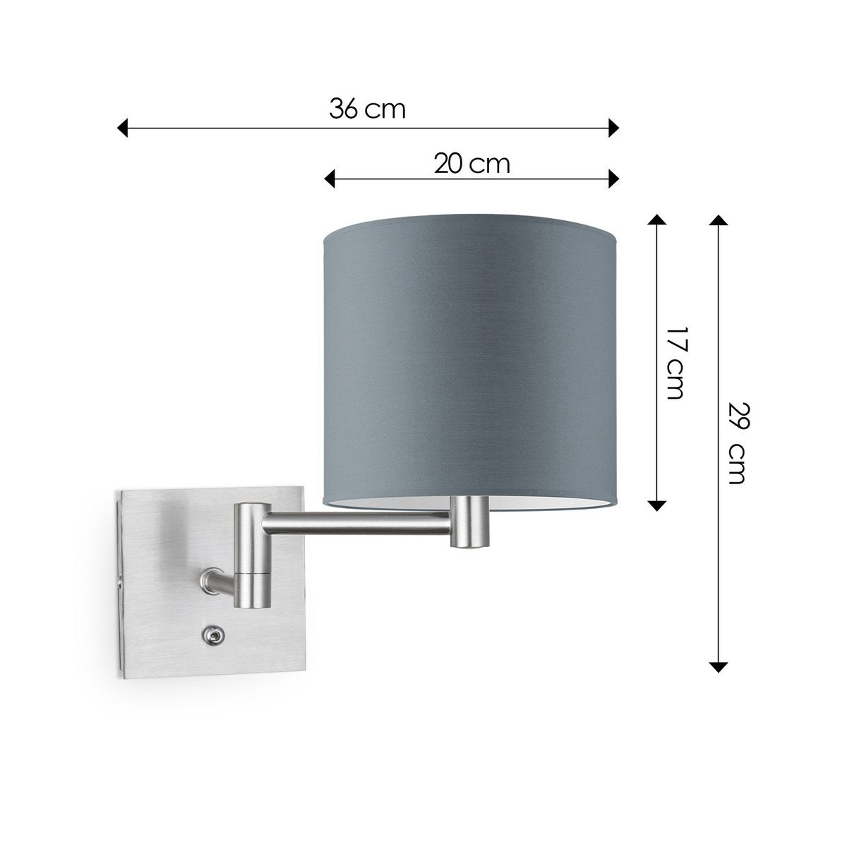 Home Sweet Home Wandlamp - Swing, E27, grijs Lampenkap 20x17cm