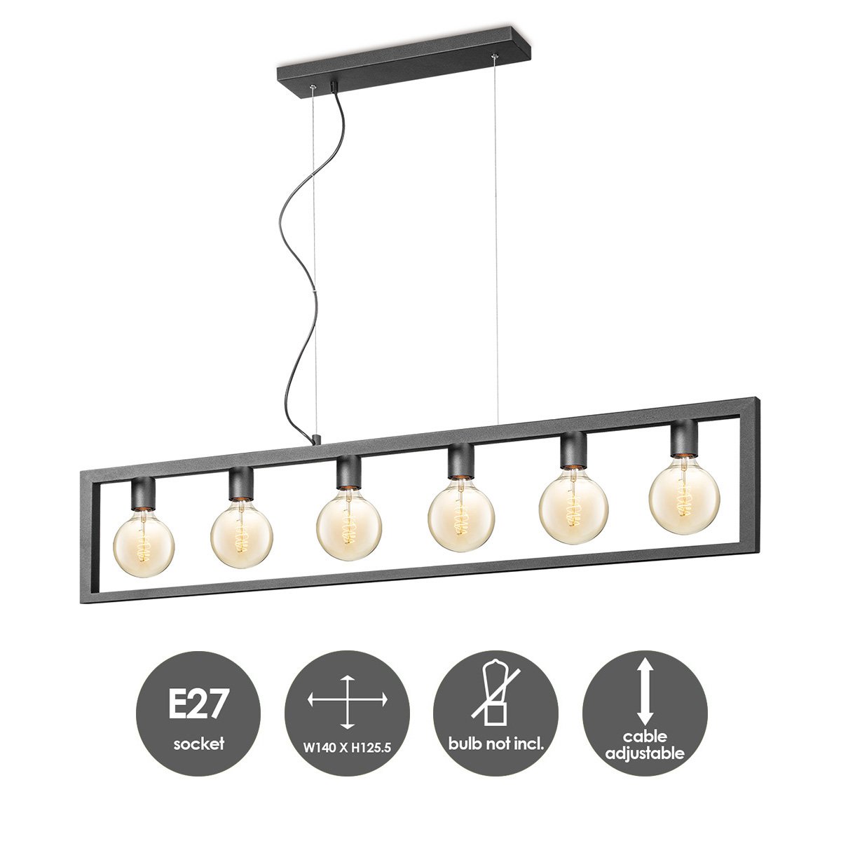 Home Sweet Home Hanglamp Fito 6 lichts - Zwart - 140x12x125cm