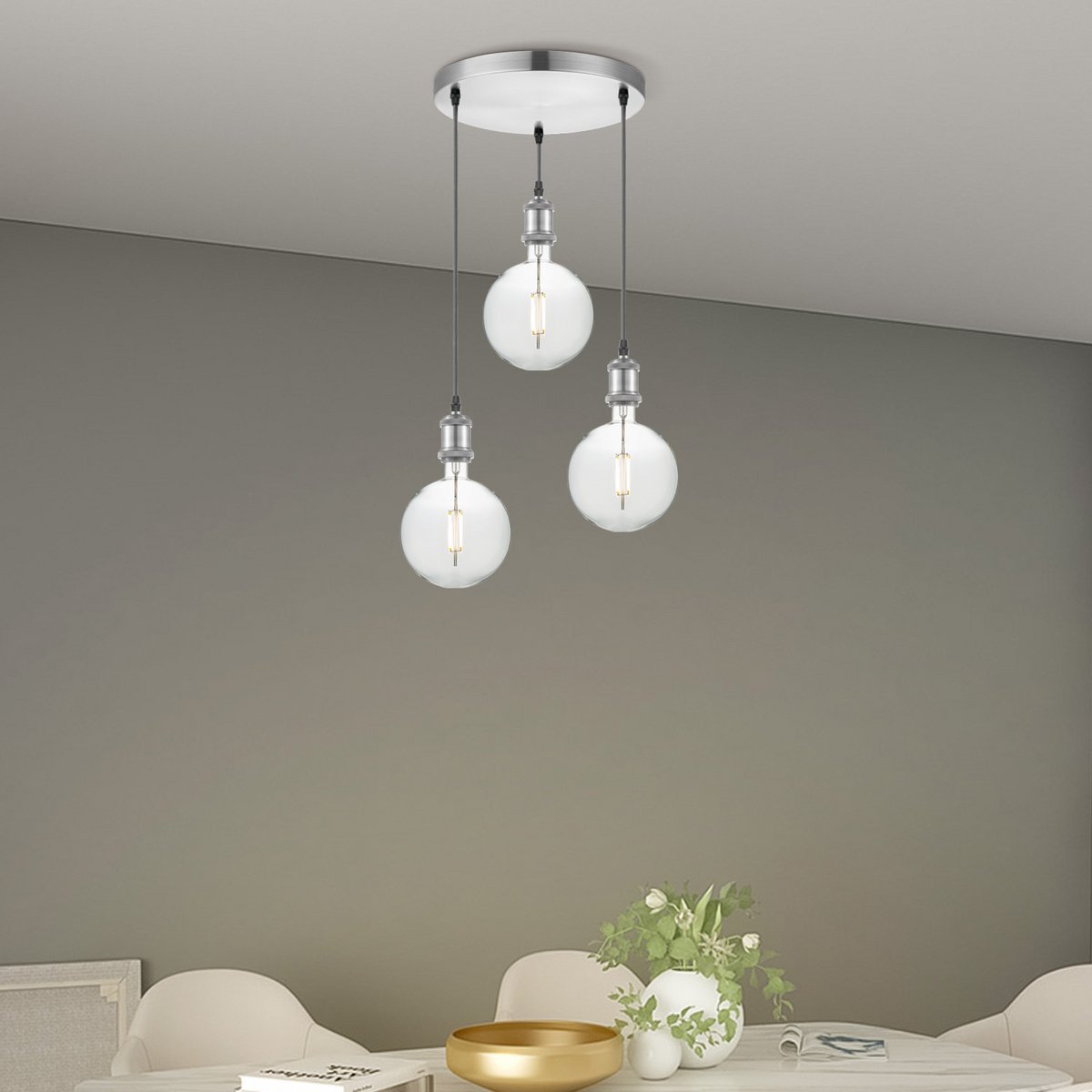 Home Sweet Home hanglamp chroom rond Globe 3L G125 dimbaar E27 helder