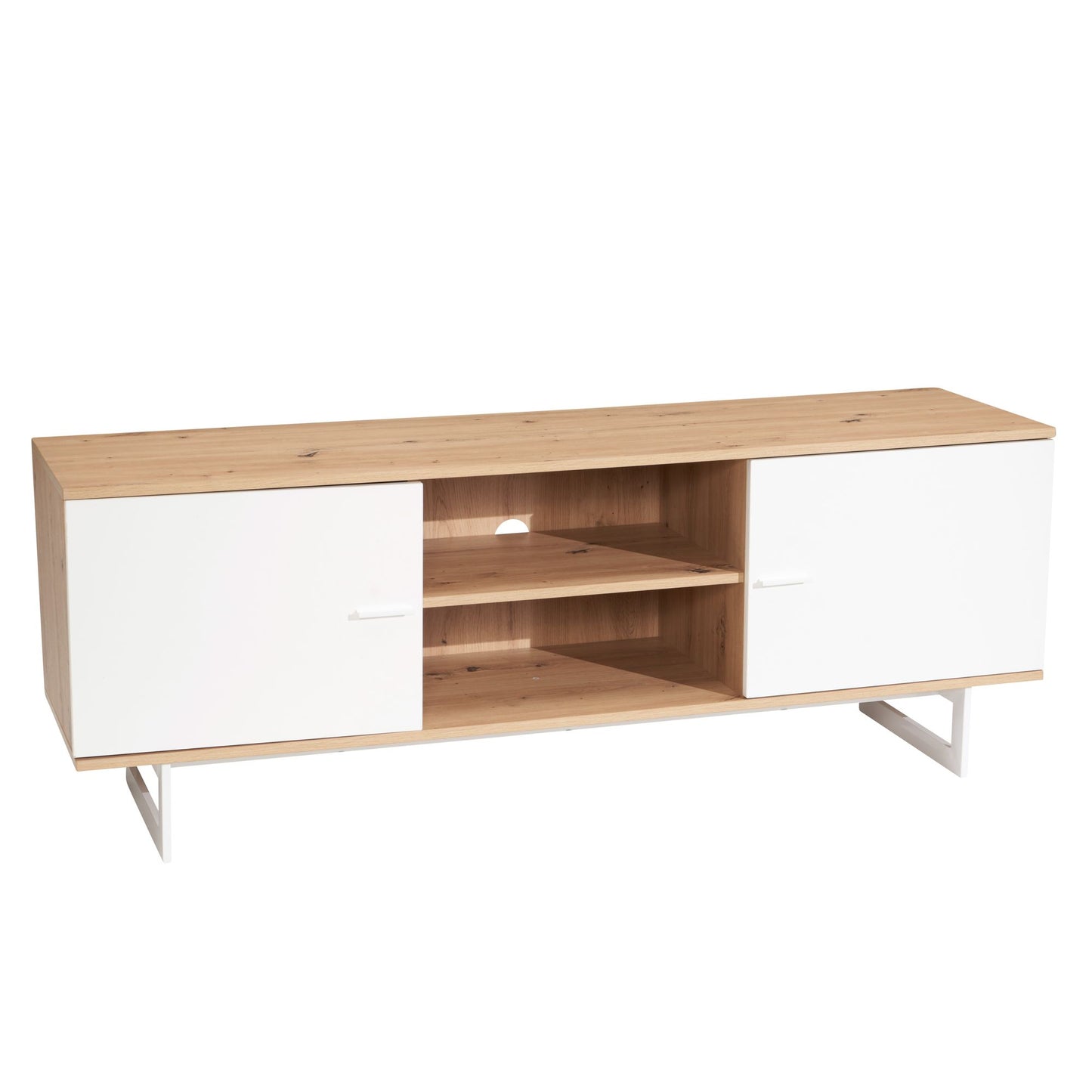 Lowboard eiken decor wit 150x55x40 cm tv-kast modern, design tv-kast hoog, tv-tafel tv-kast met twee deuren, tv-kast woonkamer