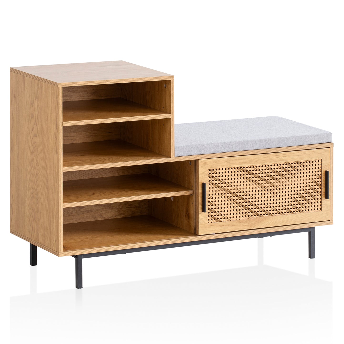 schoenenbank met zitting 120x75,5x40 cm kapstokbank eiken decor, rotan bank klein gestoffeerd, smalle gangbank met opbergruimte, gangbank Weens vlechtwerk, gangmeubel met schuifdeur