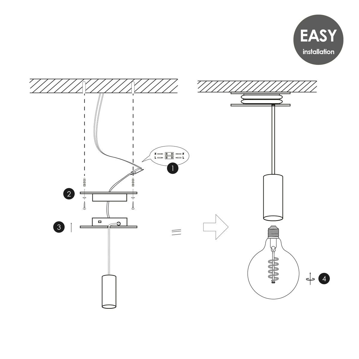 Home Sweet Home Verlichtingspendel Pulley - Grijs - 12x12x154 cm