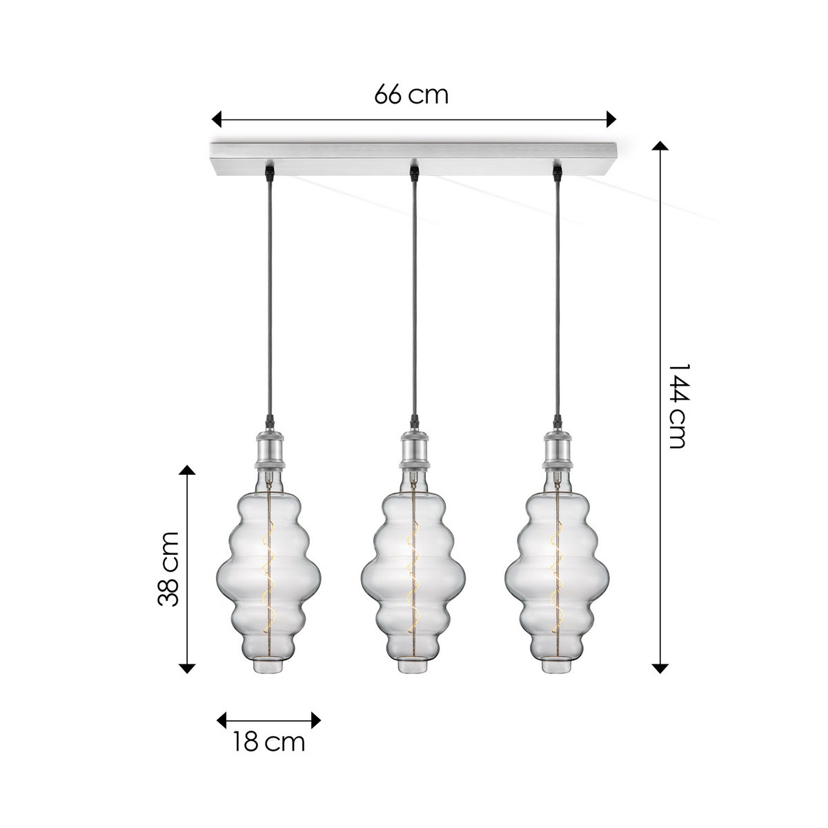 Home Sweet Home hanglamp chroom vintage Cloud 3L dimbaar E27 helder