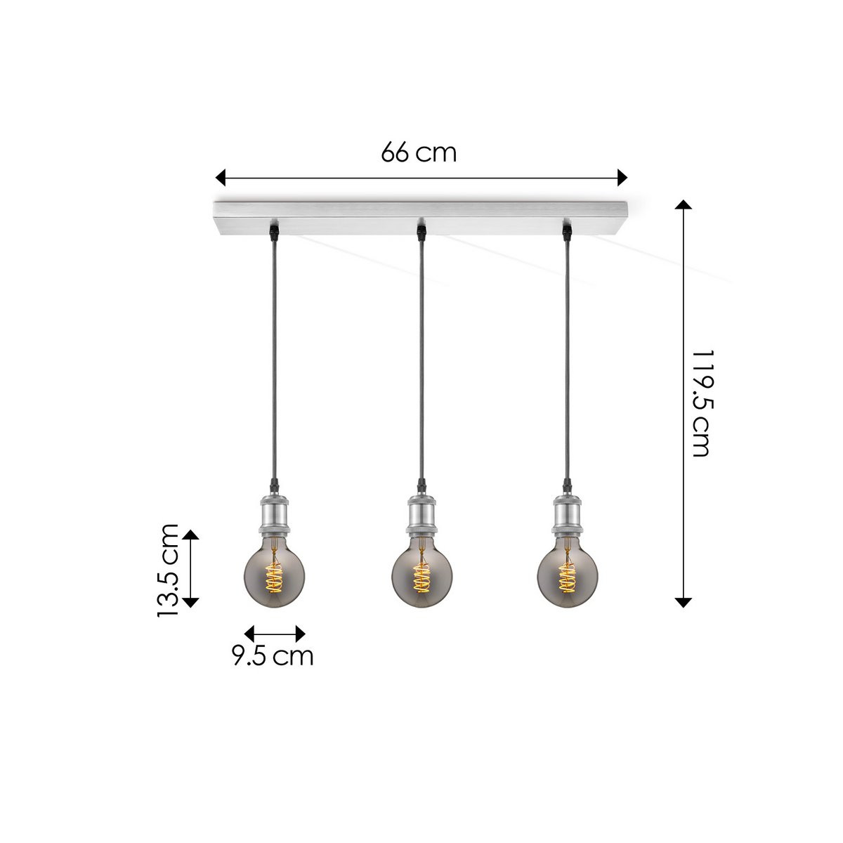 Home Sweet Home hanglamp chroom vintage LED 3L G125 dimbaar E27 rook
