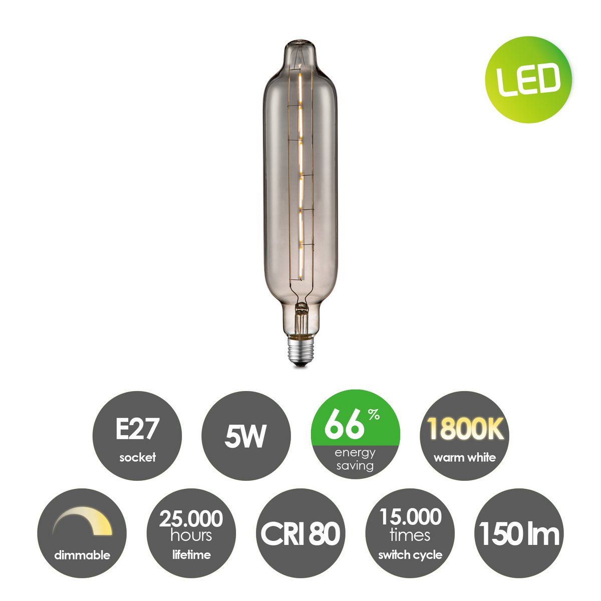 Home Sweet Home hanglamp Leonardo Tube - G78 - dimbaar E27 rook