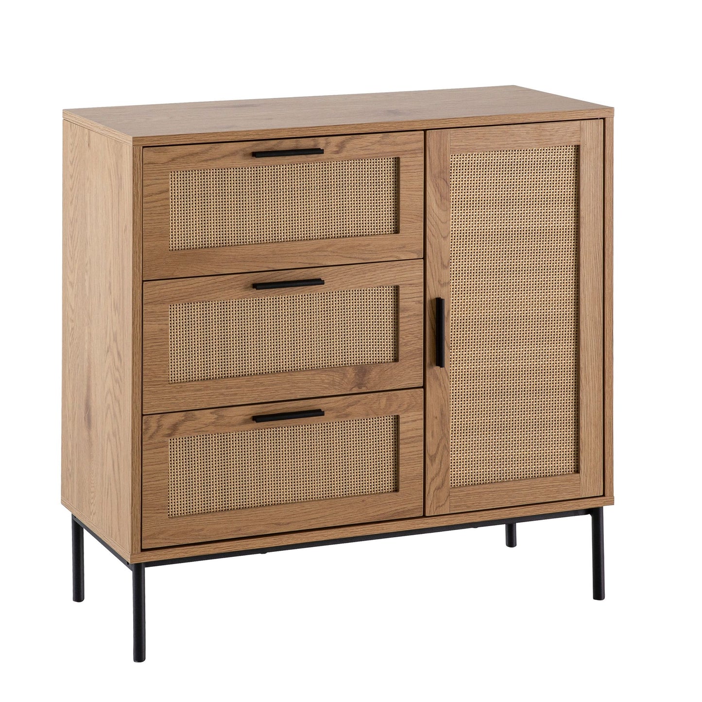 ladekast 80x82x36 cm hal ladekast eiken decor & rotan, dressoir met drie laden en deur, ladekast modern, staande kast dressoir ladekast