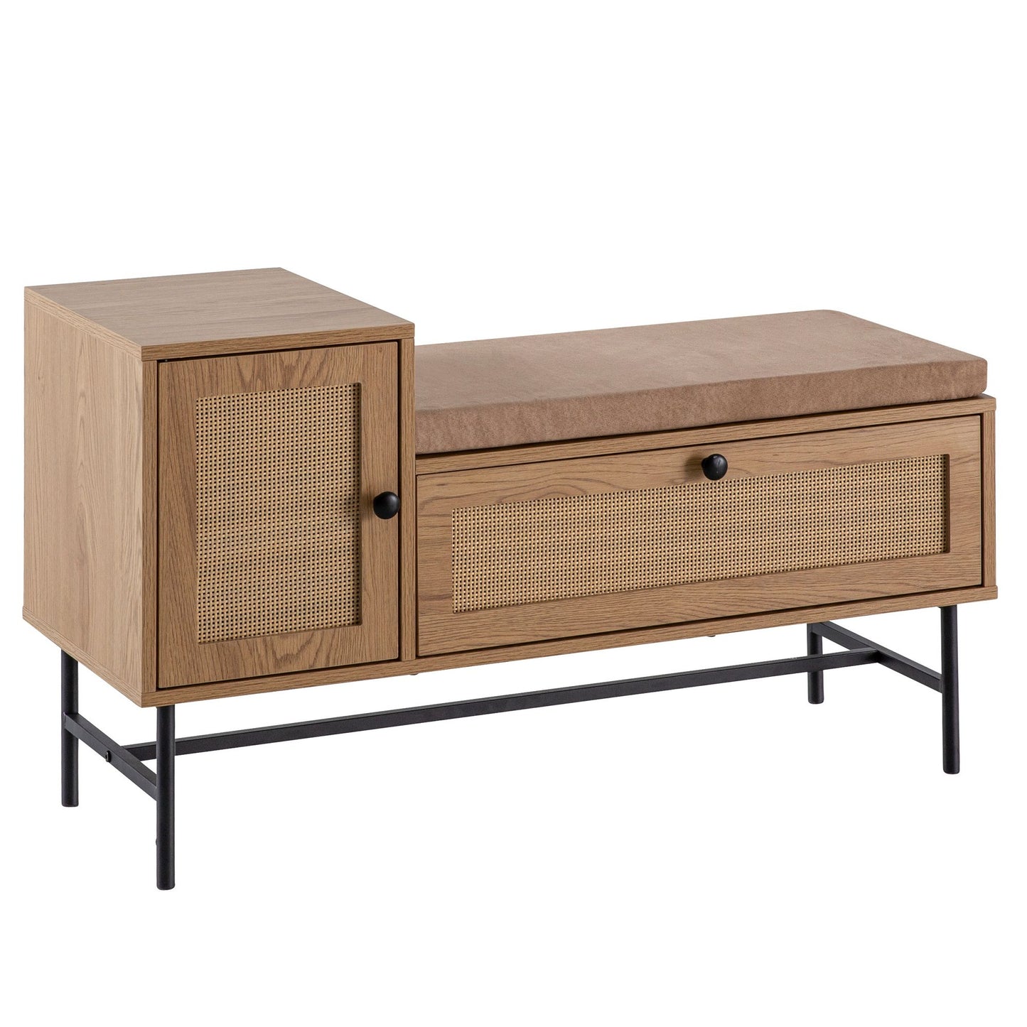 schoenenbank met zitting 100x60x38 cm garderobebank eiken decor, rotan bank klein gestoffeerd, smalle gangbank met opbergruimte, gangbank gangmeubel met lade en deur