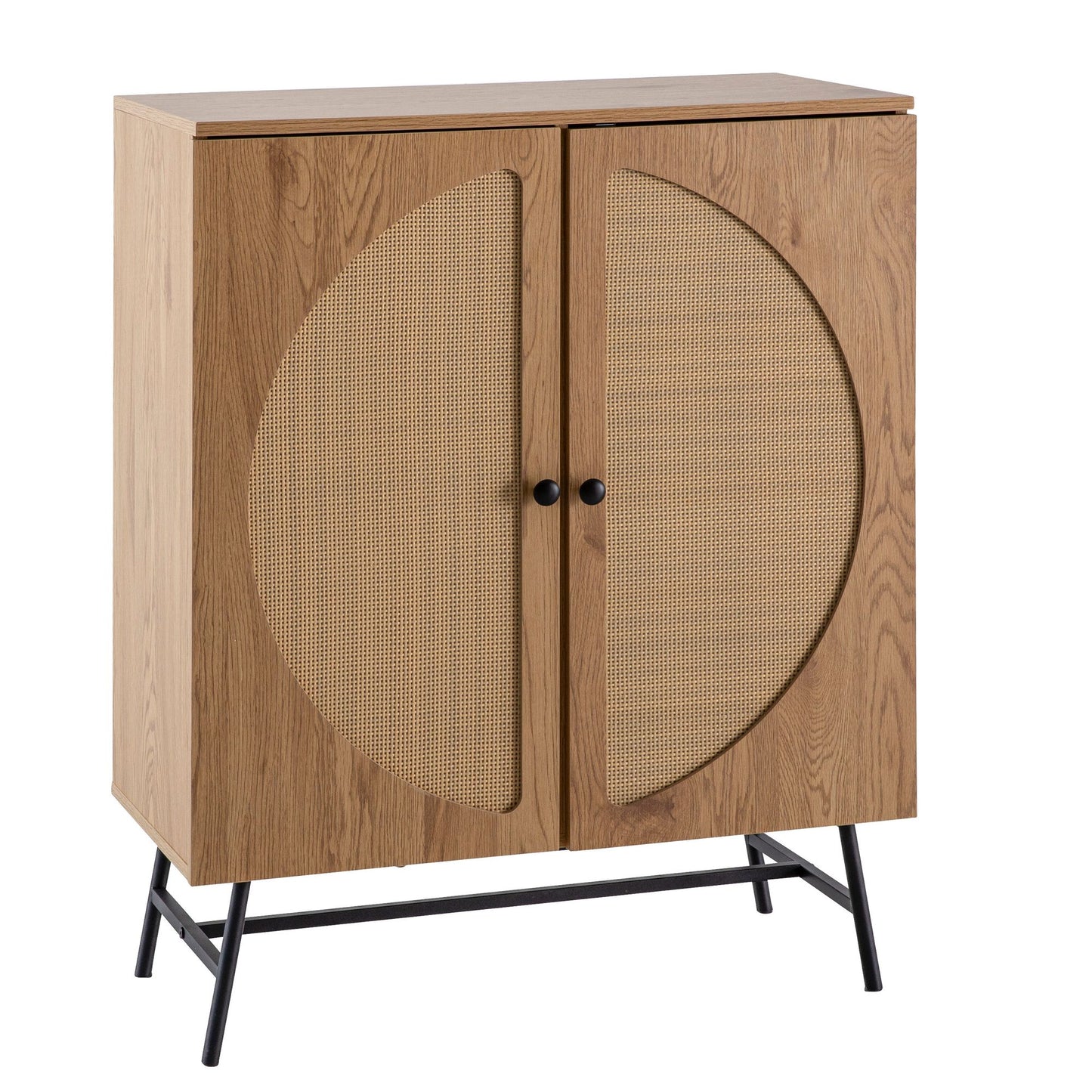 Dressoir 80x103x39 cm Hoge kast eiken decor met rotanweefsel Moderne, hoge ladekast, staande kast met 2 deuren, ladekast Dressoir woonkamer