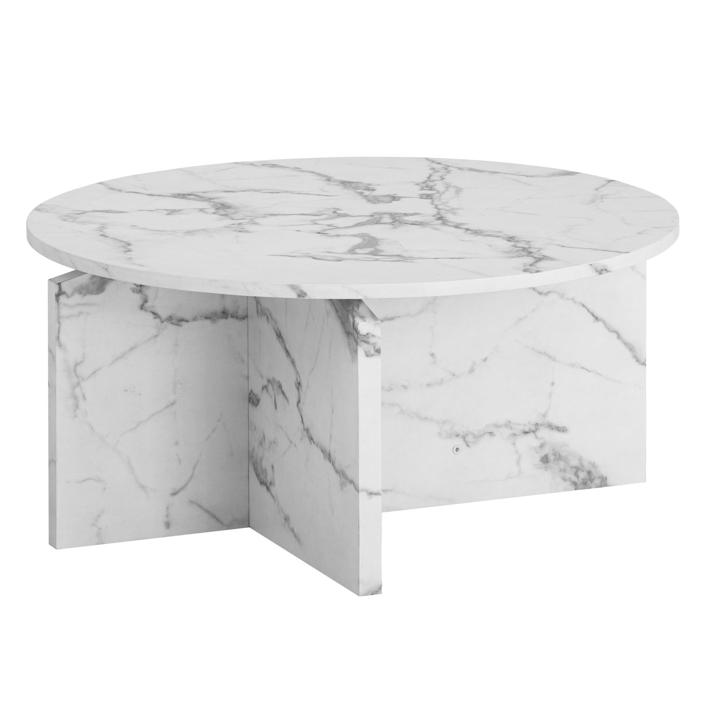 salontafel 70x70x33 cm witte salontafel in marmerlook modern, design woonkamertafel rond, loungebanktafel, salontafel bijzettafel groot