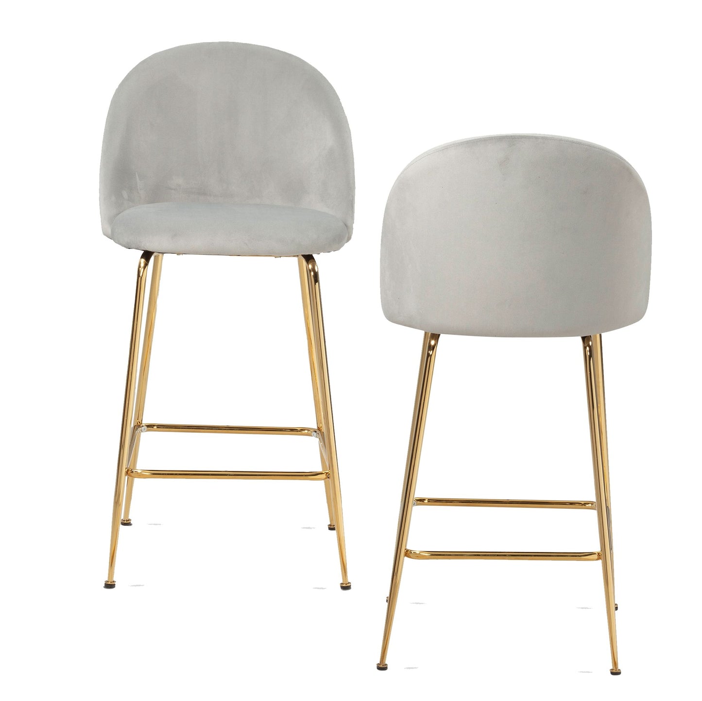 set van 2 barkrukken, fluweelgrijze kruk met rugleuning en gouden poten, keukenkruk Scandinavische stof / metaal 110 kg, design barkruk, tegenkruk, bistrokruk gestoffeerd