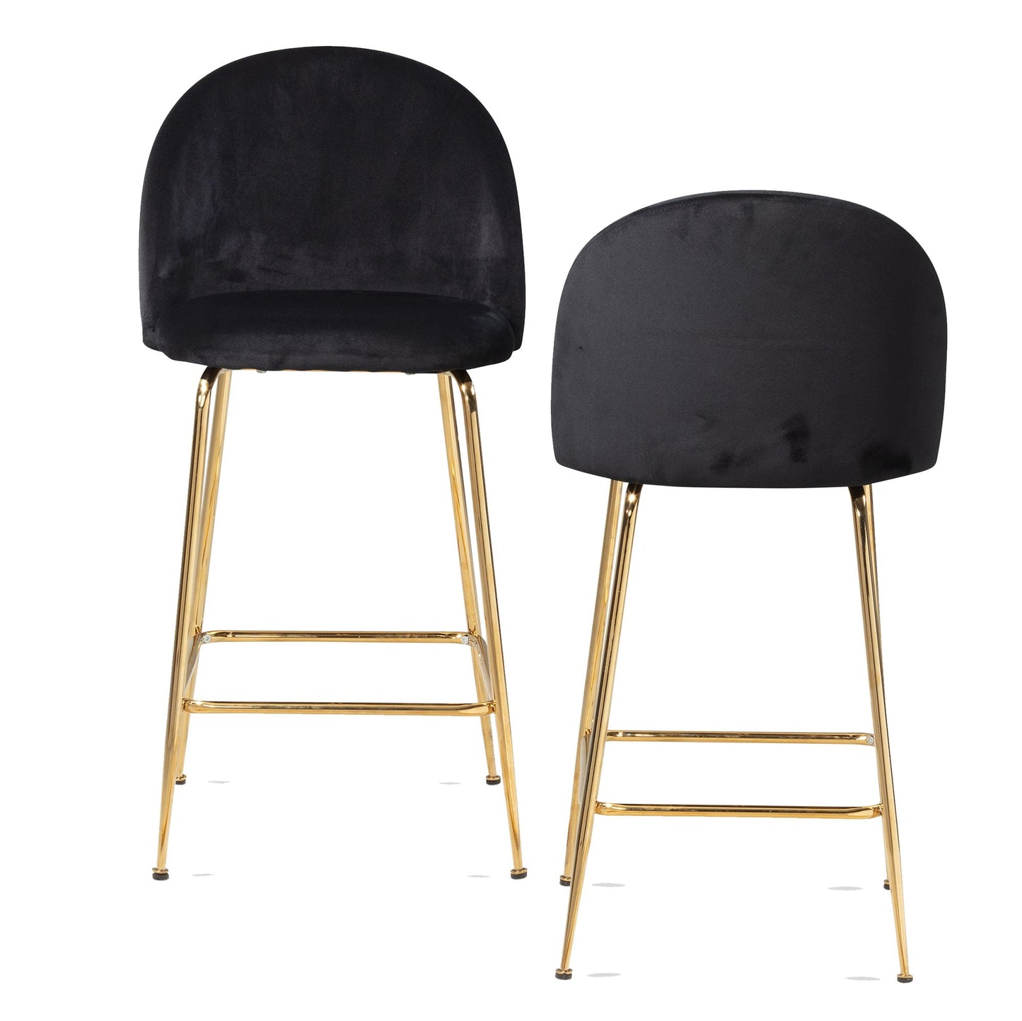 set van 2 barkrukken, zwart fluwelen kruk met rugleuning en gouden poten, keukenkruk Scandinavische stof / metaal 110 kg, design barkruk, tegenkruk, bistrokruk gestoffeerd
