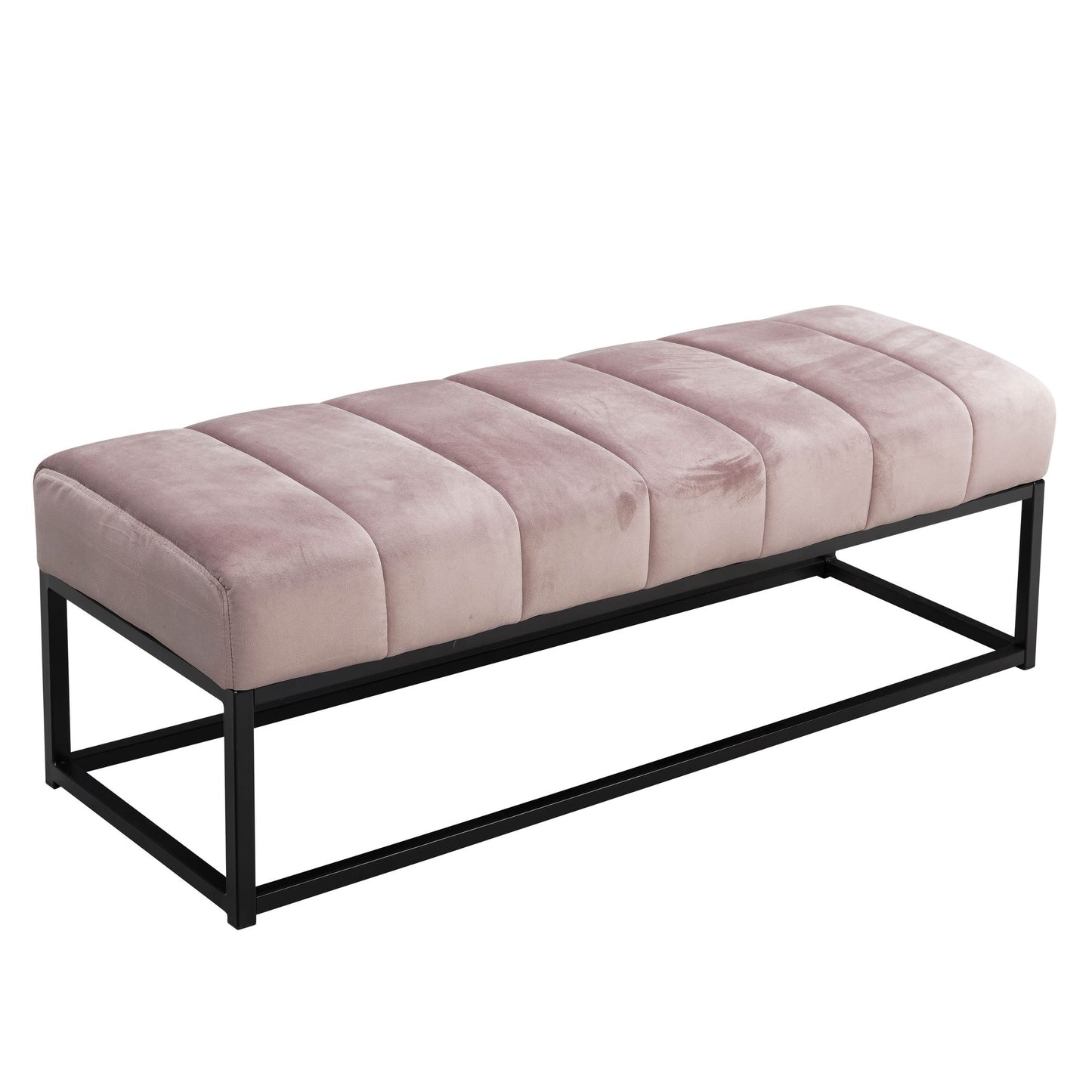 bank fluweel roze 108x40x40 cm hal gestoffeerde bank met metalen frame, design bedbank slaapkamer gewatteerd, gangbank kledingkast bank modern