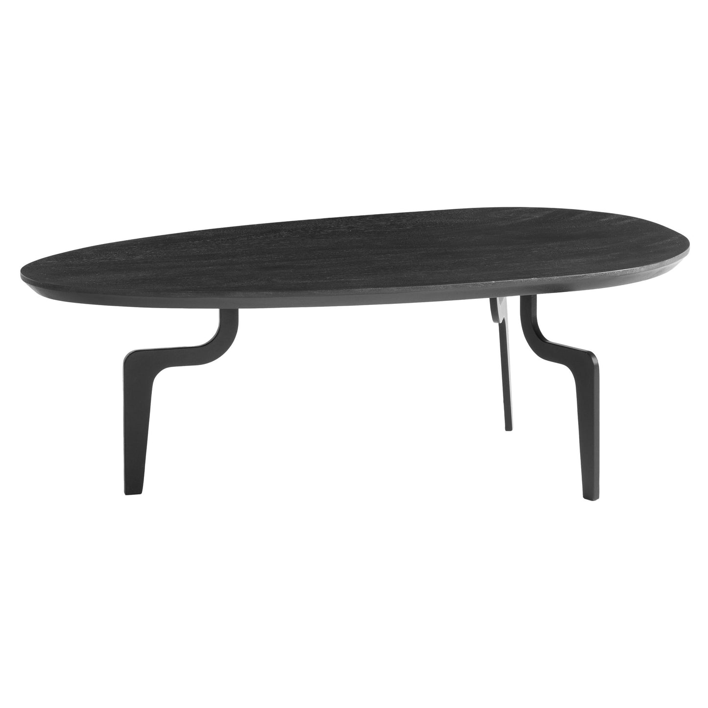 salontafel 86x50x30 cm mango massief hout zwarte salontafel laag, driepoot woonkamertafel ovaal, design salontafel woonkamer tijdloos