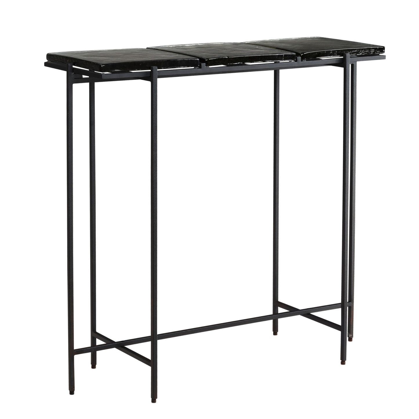 consoletafel zwart 90x29x85 cm design dressoir glazen hal, opbergtafel met metalen frame smal modern, haltafel met afneembare tafelbladen, haltafel lang hoog