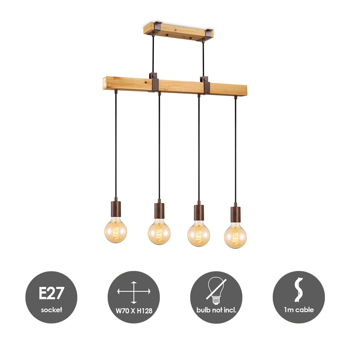 Home Sweet Home Hanglamp Denton - hout - 70x14x128cm