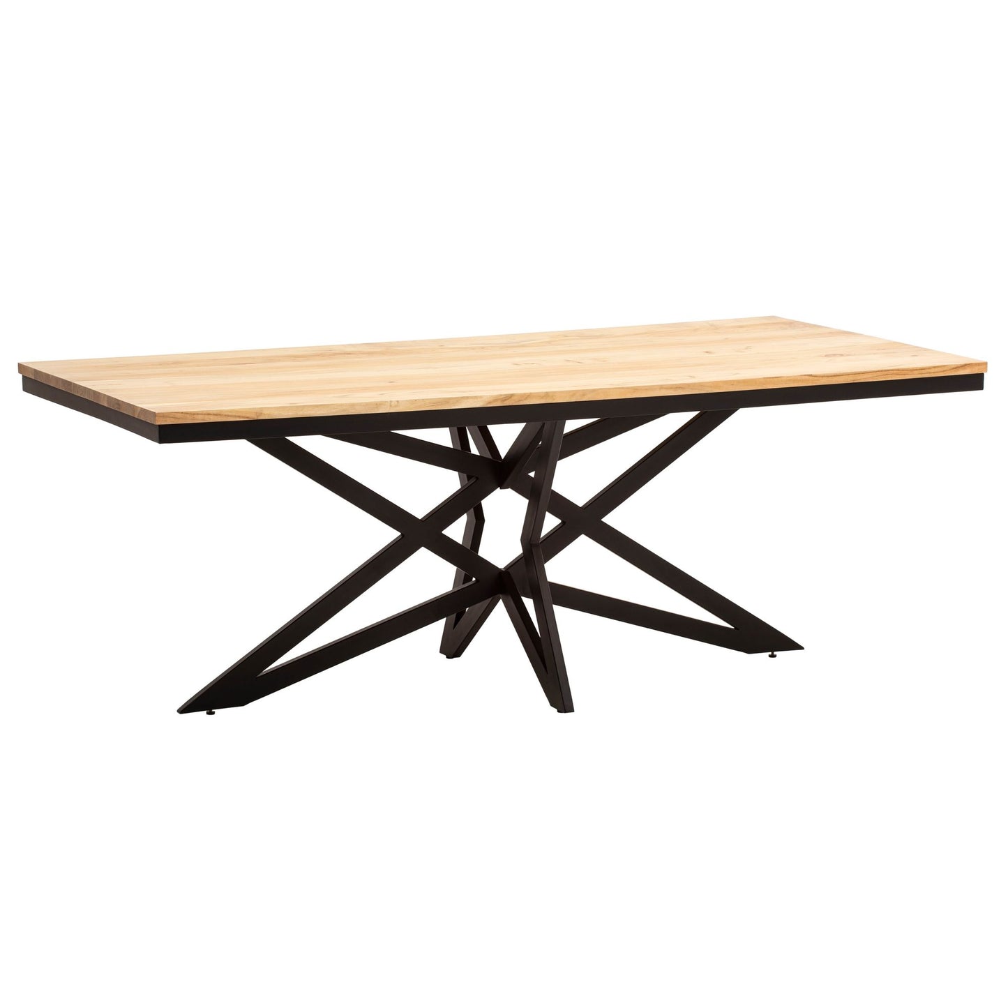 Eetkamertafel 200x100x77 cm acacia massief hout metalen eettafel industrieel, keukentafel met sterframe, grote houten tafel, eettafel eetkamer rechthoekig