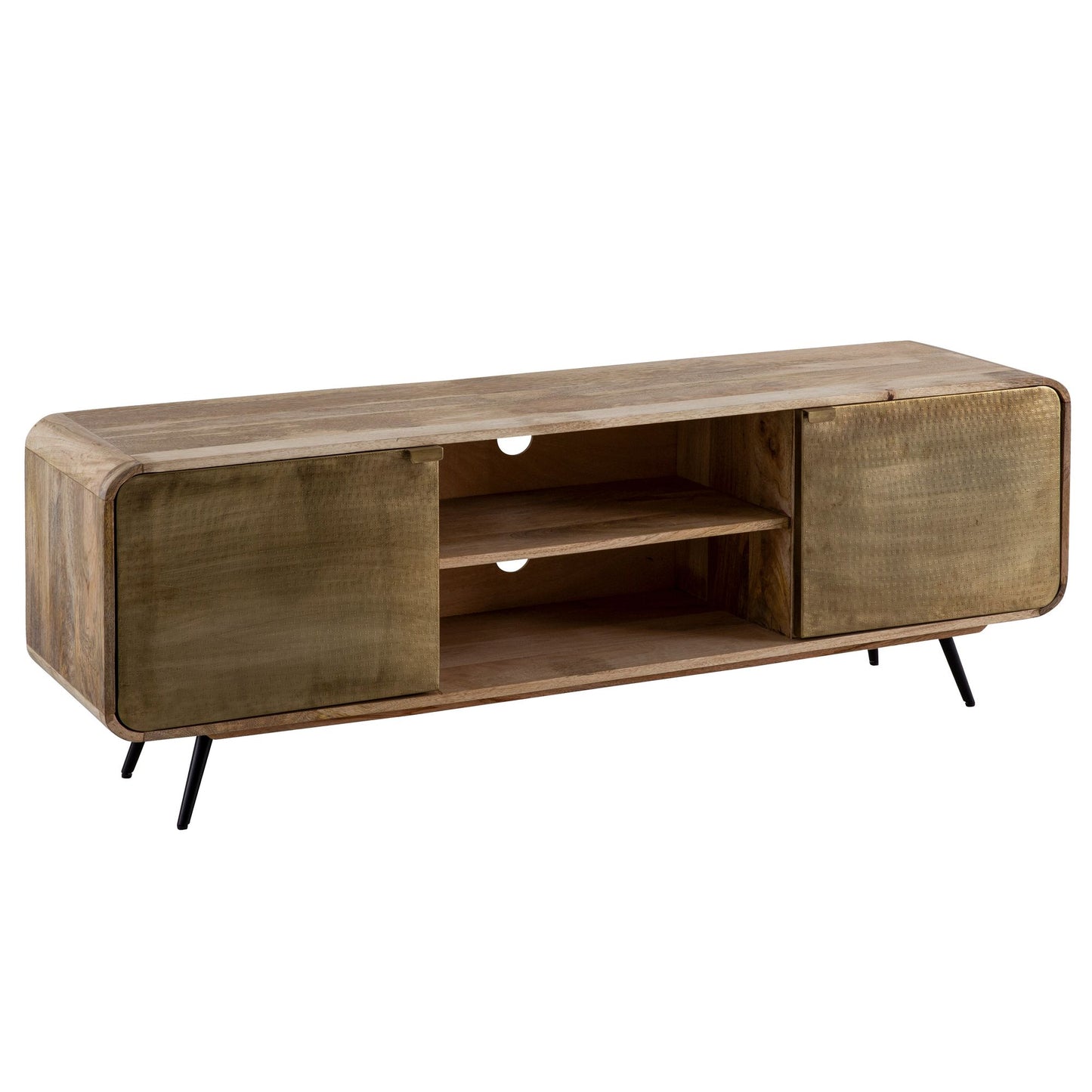 Lowboard Mango massief hout 160x55x41 cm TV-kast met twee geponste deuren, design TV-kast hoog, TV-tafel TV-kast modern, TV-kast woonkamer