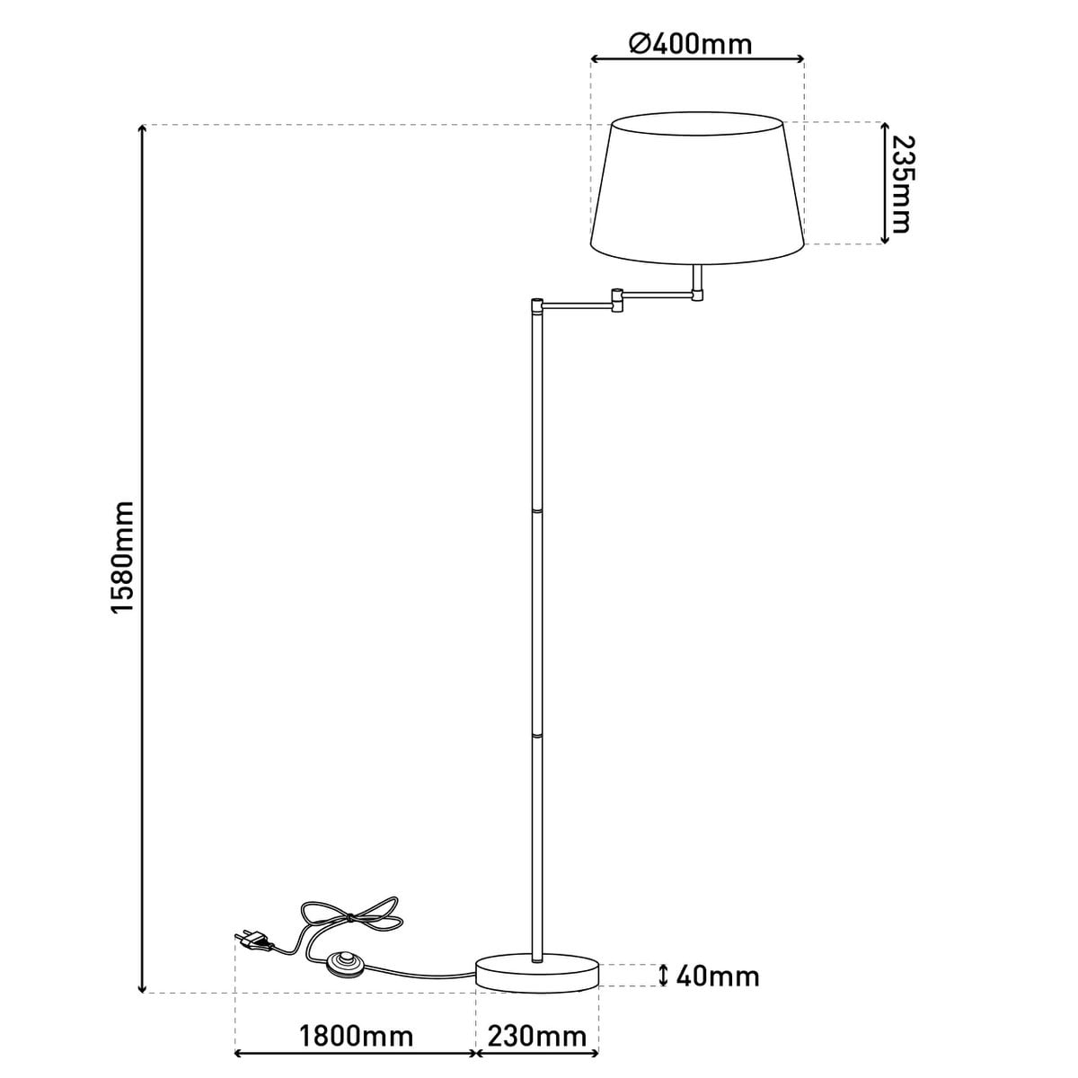 Staande lamp "Bologna" Hoogte 158 cm gemaakt van metaal in Matt Brass, Beier TextalsPreu, E27