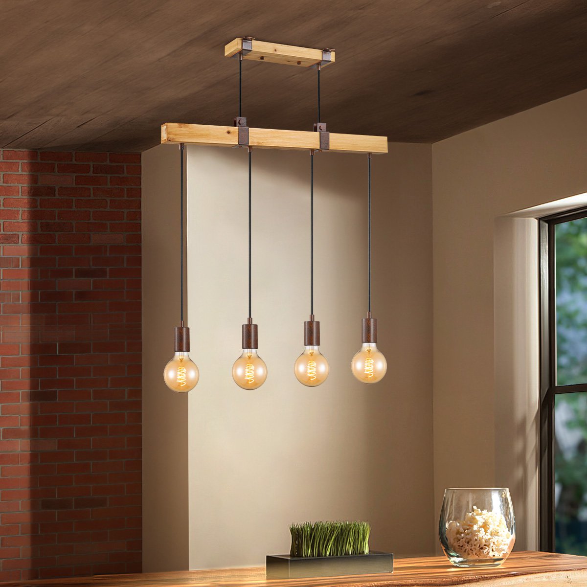 Home Sweet Home Hanglamp Denton - hout - 70x14x128cm