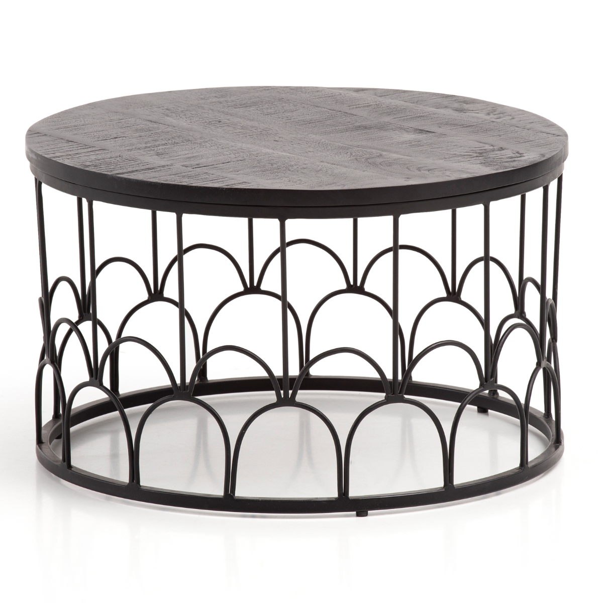 Coffee table 60x60x36 cm Mango Solid Wood / Metal Black Coffee table Round | Design living room table Industrial | Sturdy coffee table for the living room with metal frame