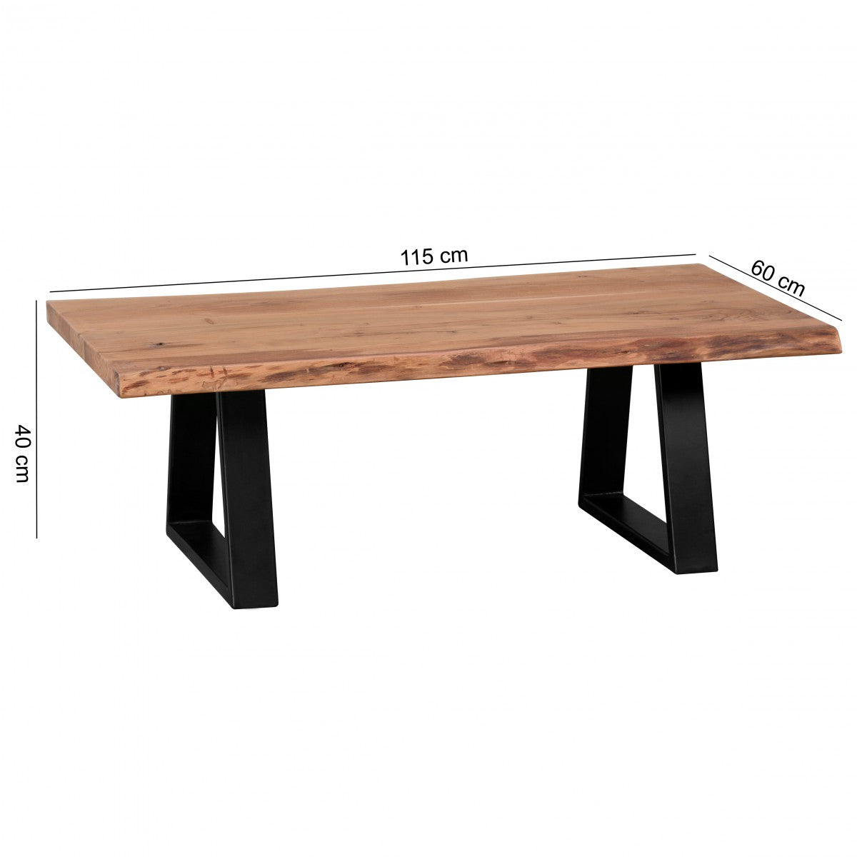 Salontafel in massief hout acacia | Salontafel 115 x 40 x 61 cm | Bijzettafel in landelijke stijl met metalen poten