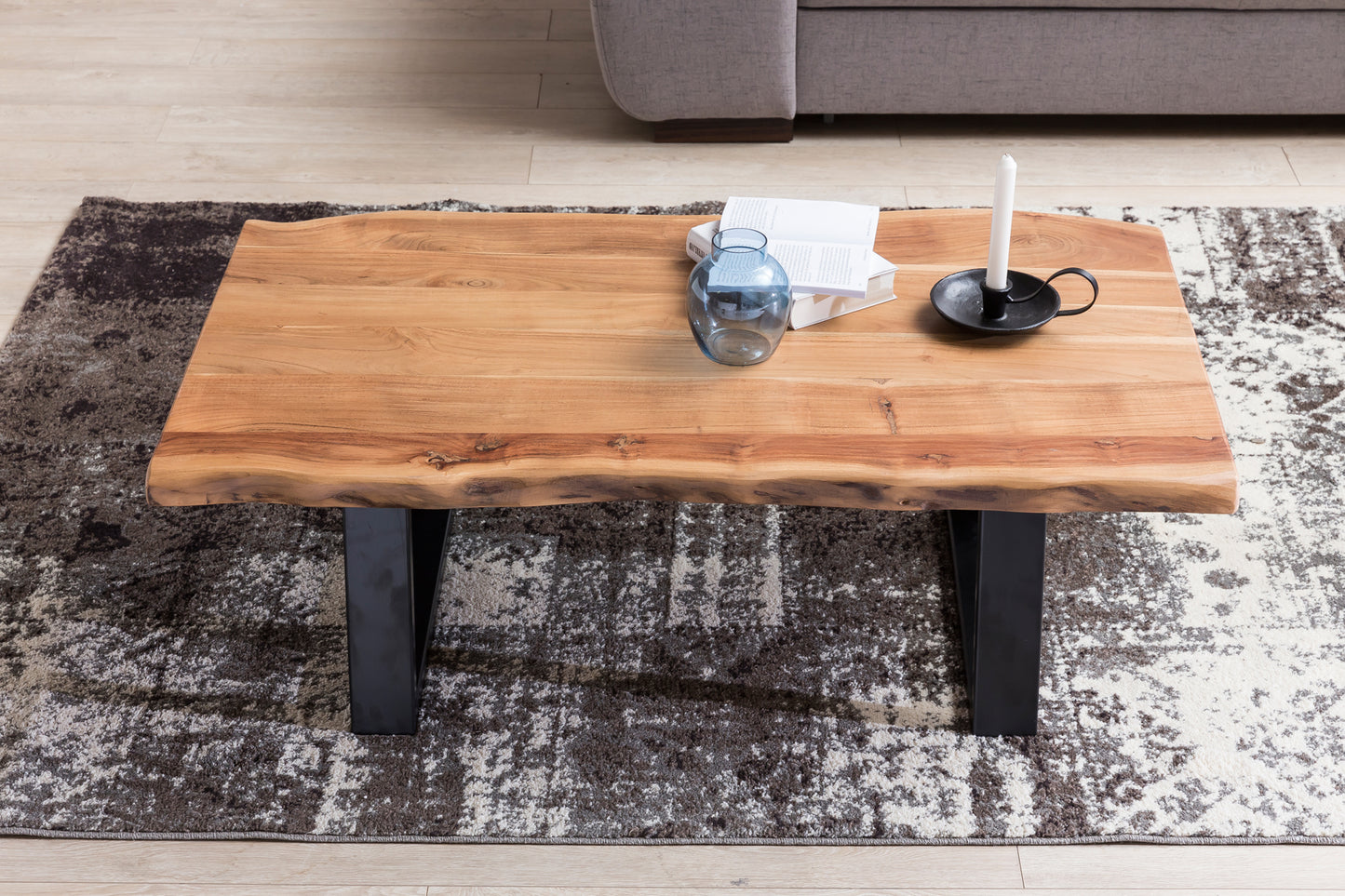 Salontafel in massief hout acacia | Salontafel 115 x 40 x 61 cm | Bijzettafel in landelijke stijl met metalen poten