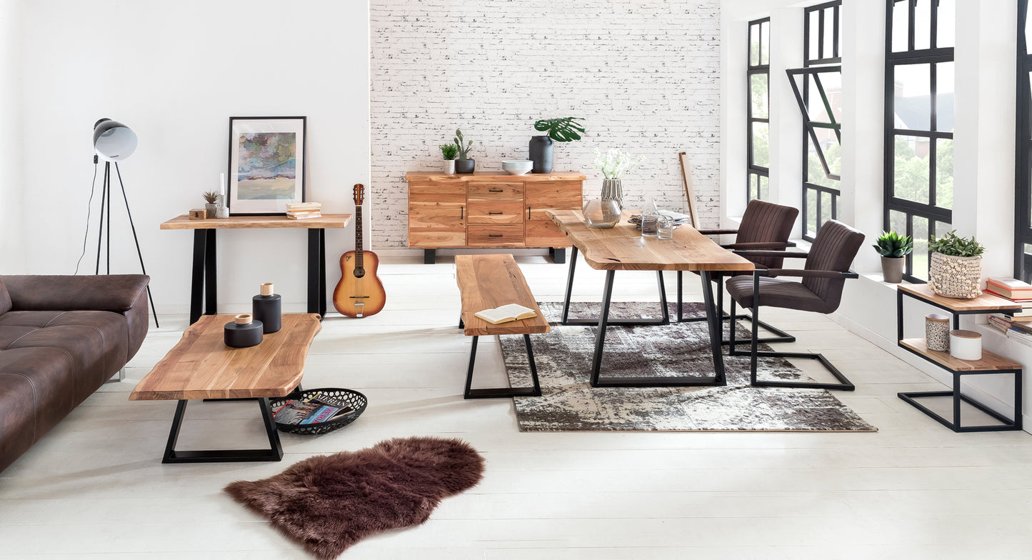Salontafel in massief hout acacia | Salontafel 115 x 40 x 61 cm | Bijzettafel in landelijke stijl met metalen poten