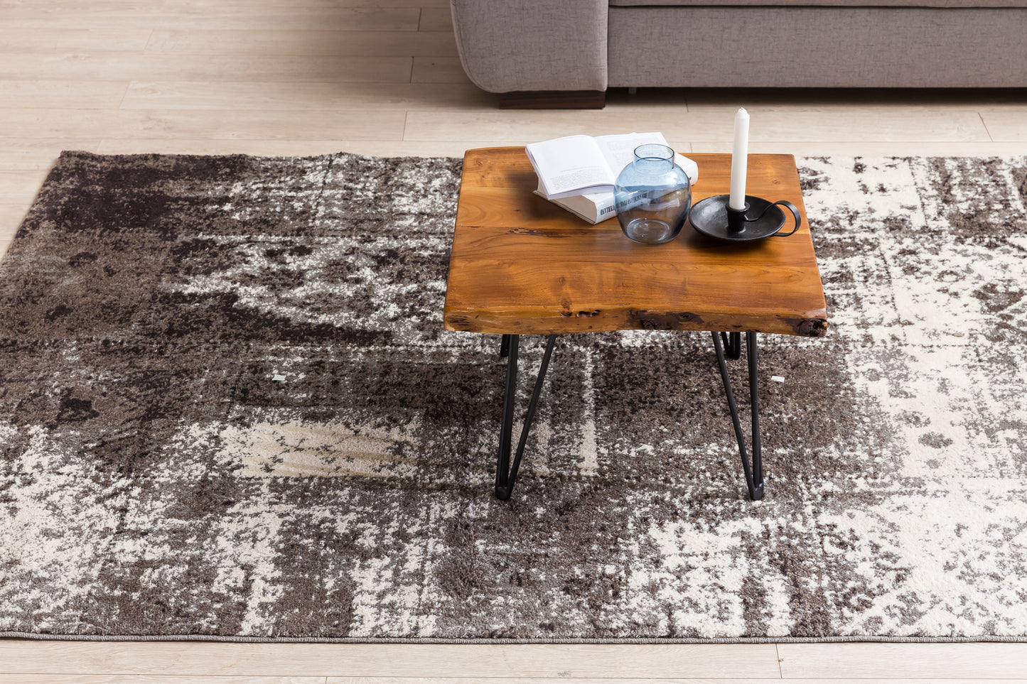 Salontafel MAHILO massief houten tafel met Wane 56x38x51 cm | Sheesham houten tafel met metalen poten | Woonkamer tafel in een rustieke, landelijke stijl
