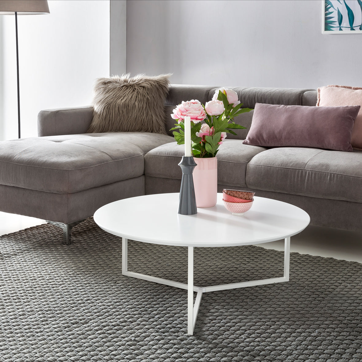 Salontafel MDF hout wit mat metalen frame a 80 cm | Salontafel gelakte salontafel modern | Salontafel ronde tafel Lounge