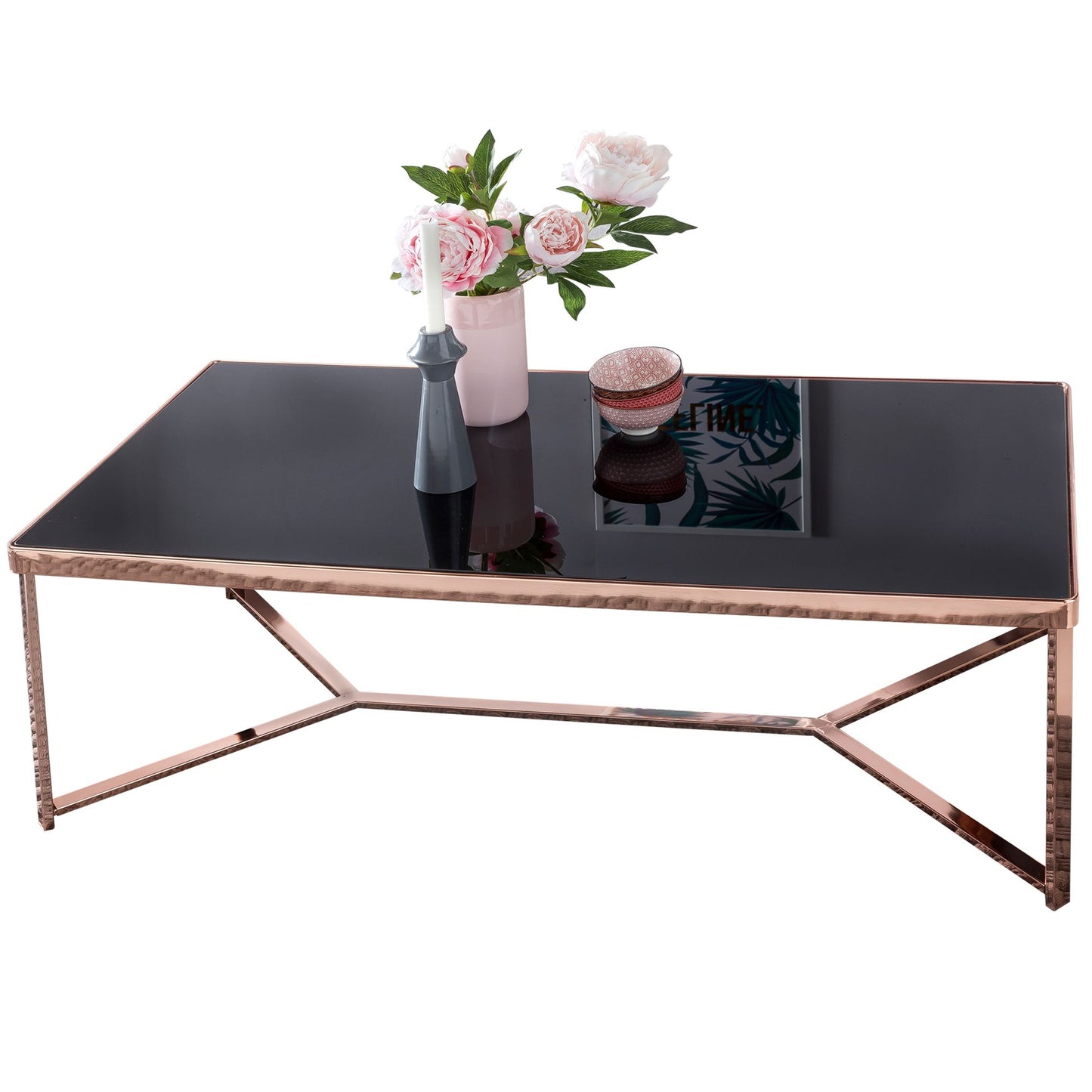 Salontafel glasplaat Zwart / gestel koper 120 x 60 x 40 cm | Salontafel spiegel salontafel modern | Glazen tafel salontafel vierkante salontafel