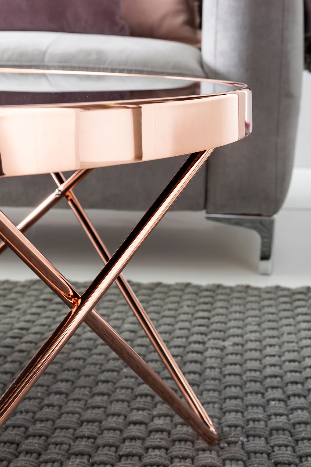 ontwerp salontafel glazen plaat Black / frame van koper a 82 cm | Salontafel spiegel salontafel modern | Glazen Salontafel ronde tafel Lounge