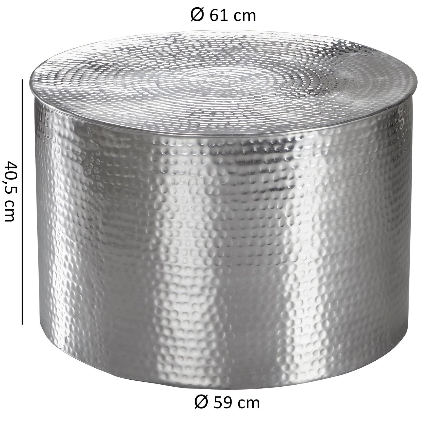 RAHI 61 x 40,5 x 61 cm Aluminium zilveren bijzettafel oosterse rond | Plat gehamerd koffietafeltje metaal Design Salontafel Modern | Salontafel Indian Stubentisch Klein